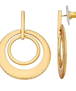 Nine West Gold Tone Orbital Disc Drop Earrings