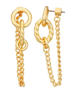 Nine West Gold Tone Link Front Back Earrings
