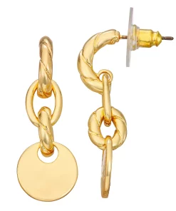 Nine West Gold Tone Drop Post Hoop Earrings