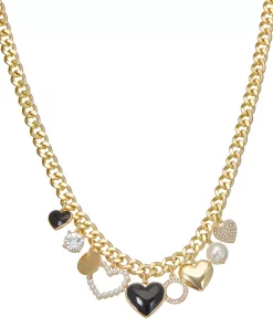 Nine West Gold Tone Heart Charm Curb Chain Necklace