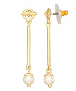 Nine West Gold Tone Simulated Pearl Linear Drop Earrings