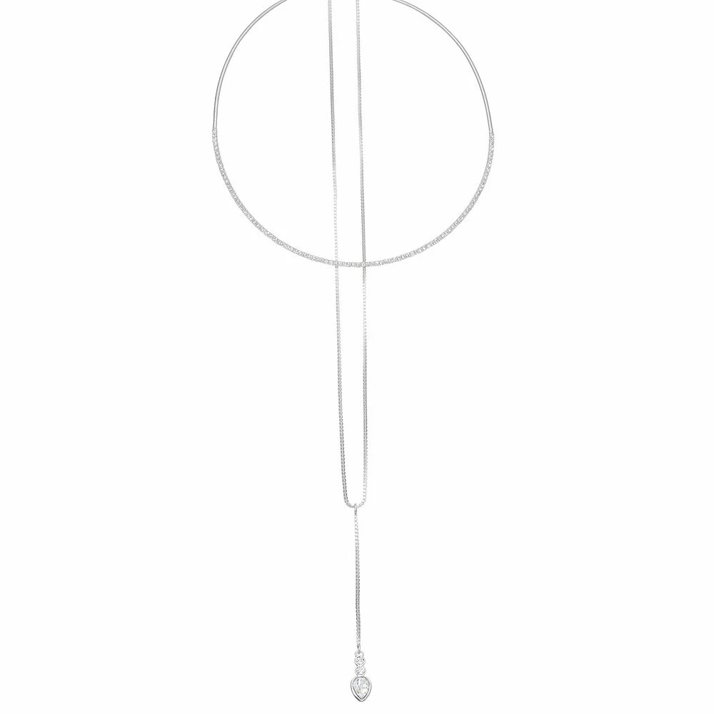 Nine West Silver Tone Simulated Crystal Multirow Necklace 3 Nine West Silver Tone Simulated Crystal Multirow Necklace