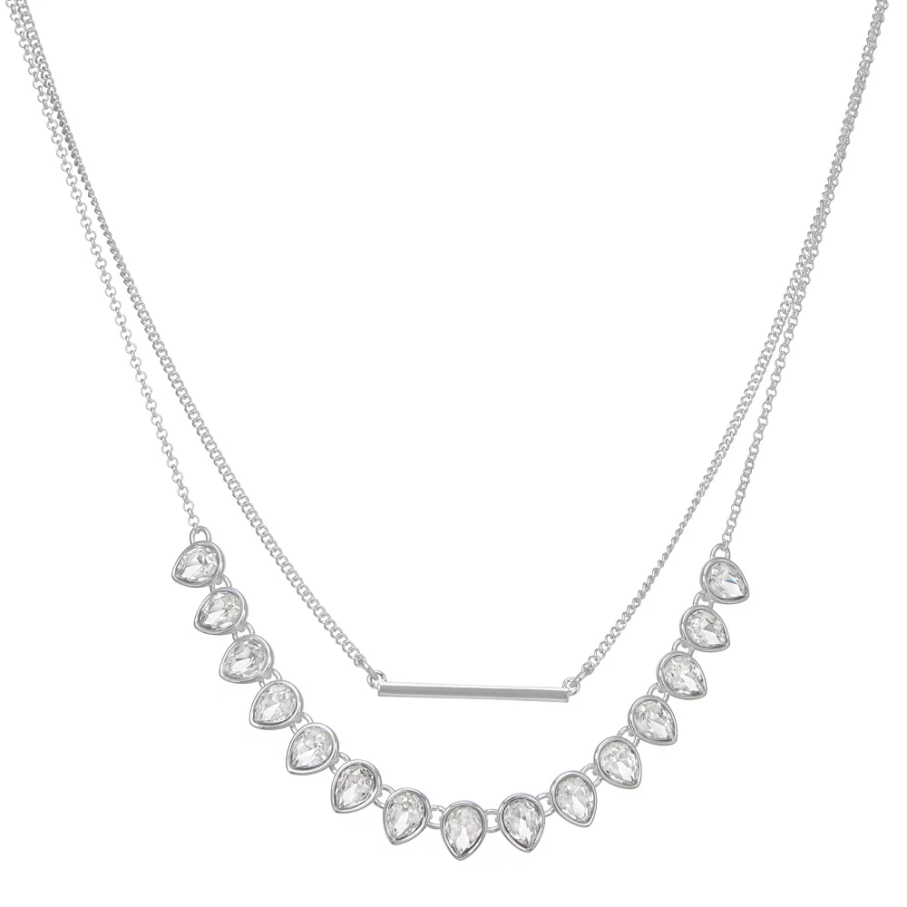 Nine West Silver Tone 2 Row Bar Cry Necklace 3 Nine West Silver Tone 2 Row Bar Cry Necklace