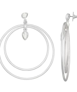Nine West Silver Tone Simulated Crystal Orbital Earrings