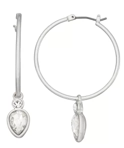 Nine West Silver Tone Click It Hoop Earrings