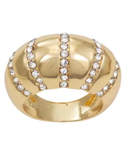 Nine West Gold Tone Simulated Crystal Domed Ring