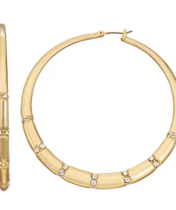 Nine West Gold Tone Large Click-It Hoop Earrings