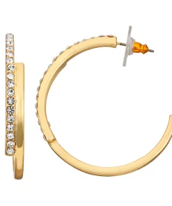 Nine West Gold Tone Bypass Hoop Earrings