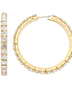Nine West Gold Tone Crystal Pave Hoop Earrings