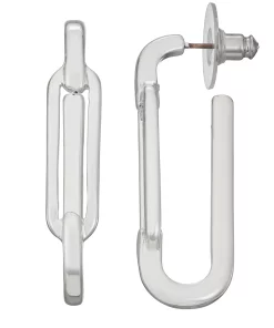 Nine West Silver Tone Link Post Hoop Earrings