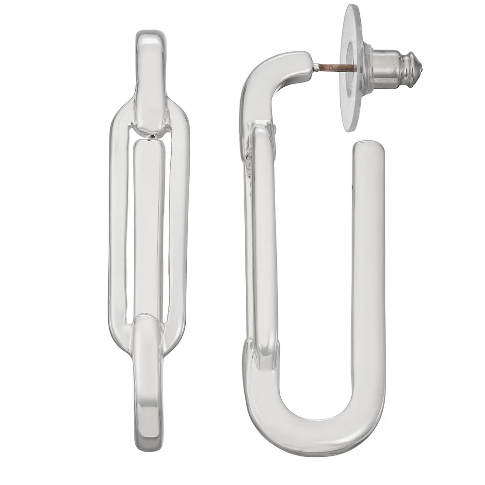 Nine West Silver Tone Link Post Hoop Earrings 3 Nine West Silver Tone Link Post Hoop Earrings