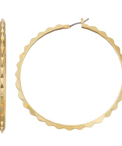 Nine West Gold Tone Large Wavy Click-It Earrings