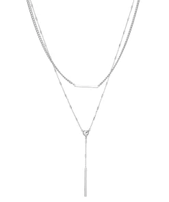 Nine West Silver Tone Double Row Heart Y Necklace