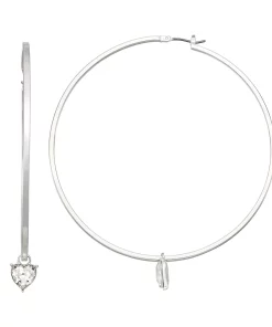 Nine West Silver Tone Large Heart Click-It Hoop Earrings