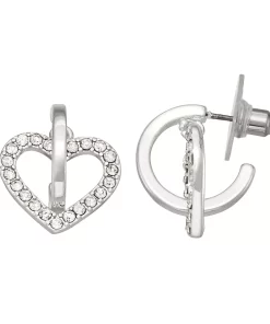 Nine West Silver Tone Heart Post Hoop Earrings