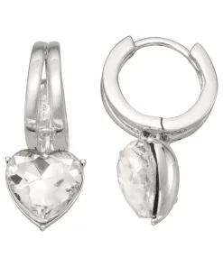 Nine West Silver Tone Heart Huggie Hoop Earrings