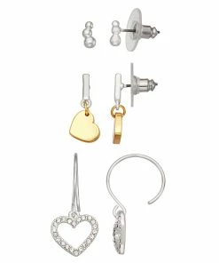 Nine West Silver Tone Heart Trio Earring Set
