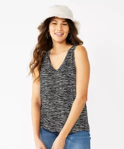 Women's Nine West Easy V-Neck Tank -Nine West Sales 6171582 Black Horizon Stripe