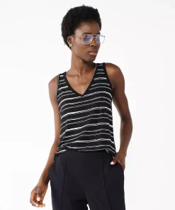 Women's Nine West Easy V-Neck Tank -Nine West Sales 6171582 Black White Stripe
