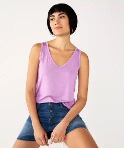 Women's Nine West Easy V-Neck Tank -Nine West Sales 6171582 Lupine Lilac