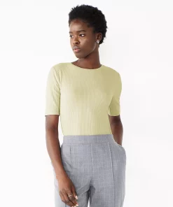 Women's Nine West Ribbed Fitted Elbow-Sleeve Tee