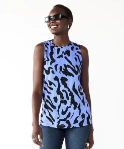 Nine West Essential Easy High-Neck Tank -Nine West Sales 6171805 Blue Black Leopard